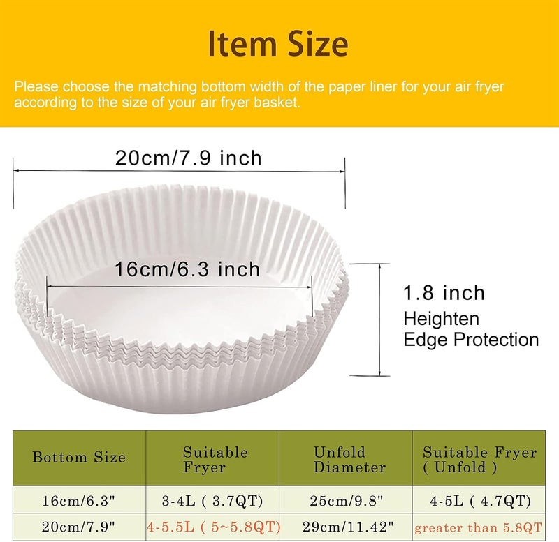 TANGBLIB 100pc Baking Liner Paper-Disposable Liner for Air Fryer-Waterproof, Oil-Repellent Parchment Paper for Baking, Microwave, Air Fryer-(White-16cm) - Image 3