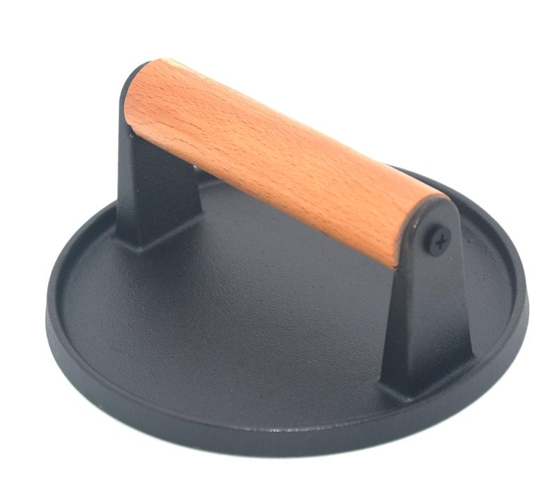 JNXHON Kitchen Tools Heavy Duty Cast Iron Smash Burger Press Round Barbecue Meat Flat Press with Anti Scalding Wooden Handle with Handle for Griddle, Sandwich, Nonstick Pan - Image 5