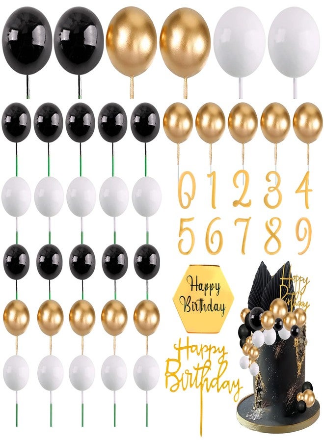 MEMOVAN Man Cake Topper 48PCS Balls Cake Toppers with Black Gold White Ball Happy Birthday and Numbers 0-9 Cake Insert Topper Black Gold Cake Decoration for Man Boy Black Theme Baby Shower Bday - Image 1