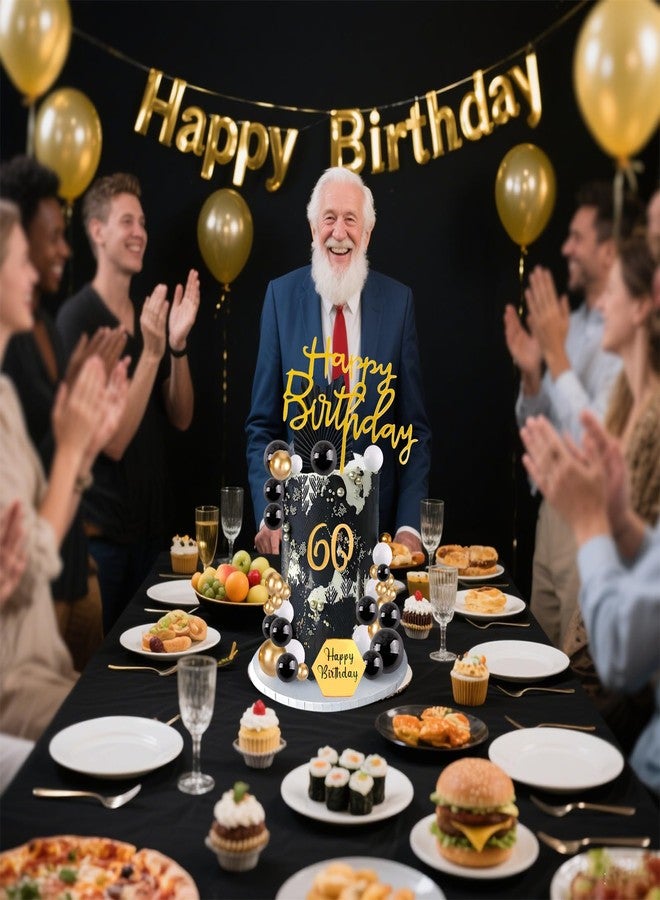 MEMOVAN Man Cake Topper 48PCS Balls Cake Toppers with Black Gold White Ball Happy Birthday and Numbers 0-9 Cake Insert Topper Black Gold Cake Decoration for Man Boy Black Theme Baby Shower Bday - Image 4