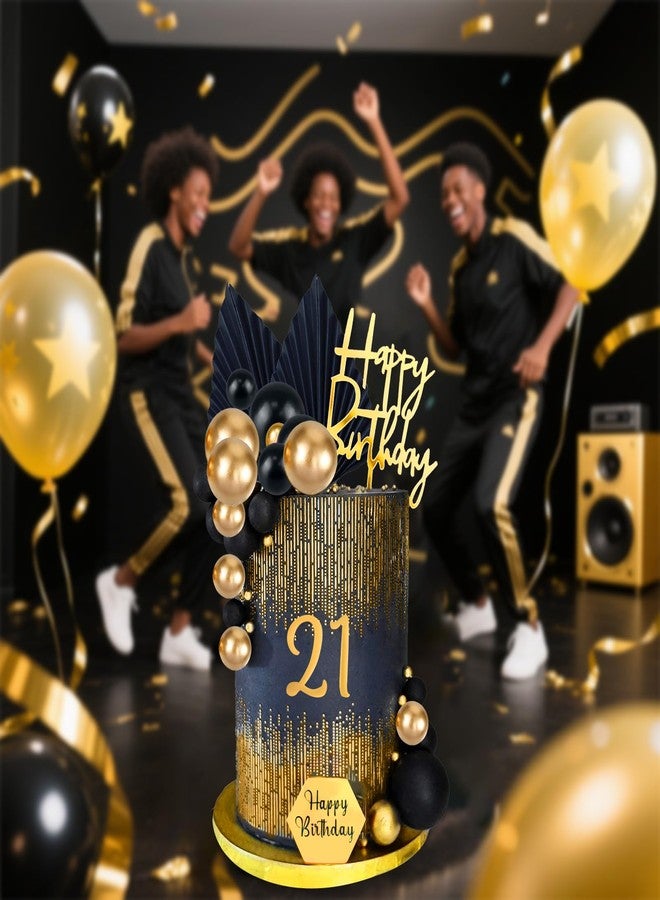 MEMOVAN Man Cake Topper 48PCS Balls Cake Toppers with Black Gold White Ball Happy Birthday and Numbers 0-9 Cake Insert Topper Black Gold Cake Decoration for Man Boy Black Theme Baby Shower Bday - Image 3
