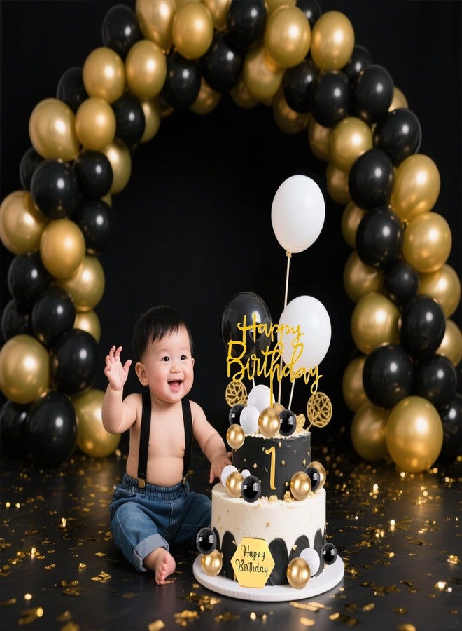 MEMOVAN Man Cake Topper 48PCS Balls Cake Toppers with Black Gold White Ball Happy Birthday and Numbers 0-9 Cake Insert Topper Black Gold Cake Decoration for Man Boy Black Theme Baby Shower Bday - Image 5