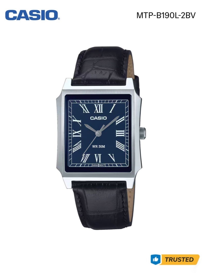 كاسيو ساعة كاسيو MTP-B190L-2BV أنالوج بمينا زرقاء وسوار جلد طبيعي مع مقاومة للماء حتى 50 متر - Image 1