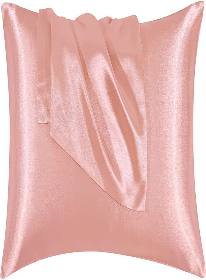 Filloxy Satin Silk Pillow Cover 2 Piece | 3 PC Multicolor Scrunchies | with Envelope Closure Design | Comfortable for Hair and Skin | Case Set - 18"x28" inches-(Pack of 2) (2.Rose Tapue) - Image 2