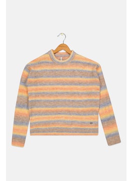 Pepe Jeans Kids Girl Crew Neck Textured Sweater, Orange  - Image 1