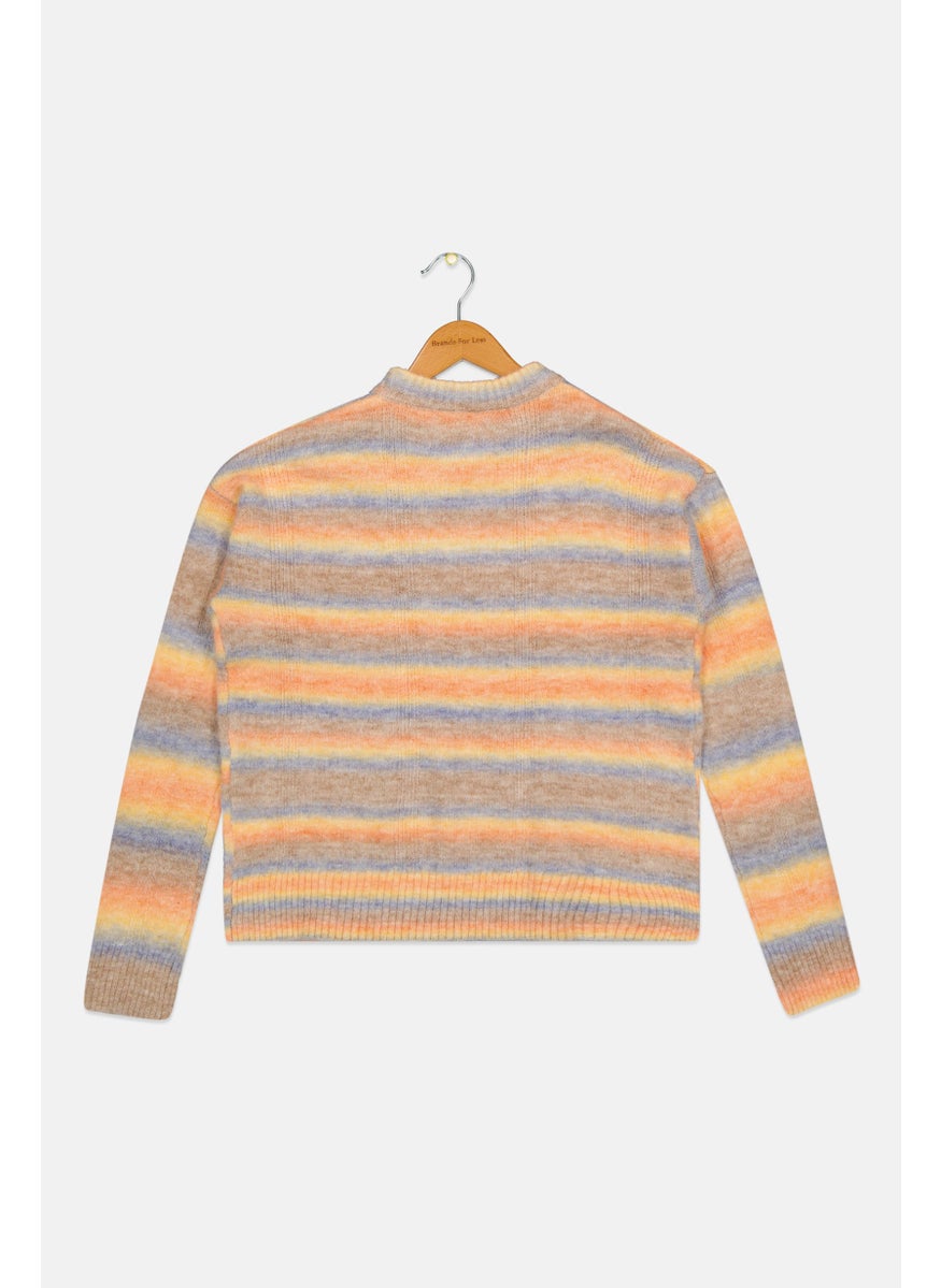 Pepe Jeans Kids Girl Crew Neck Textured Sweater, Orange  - Image 2
