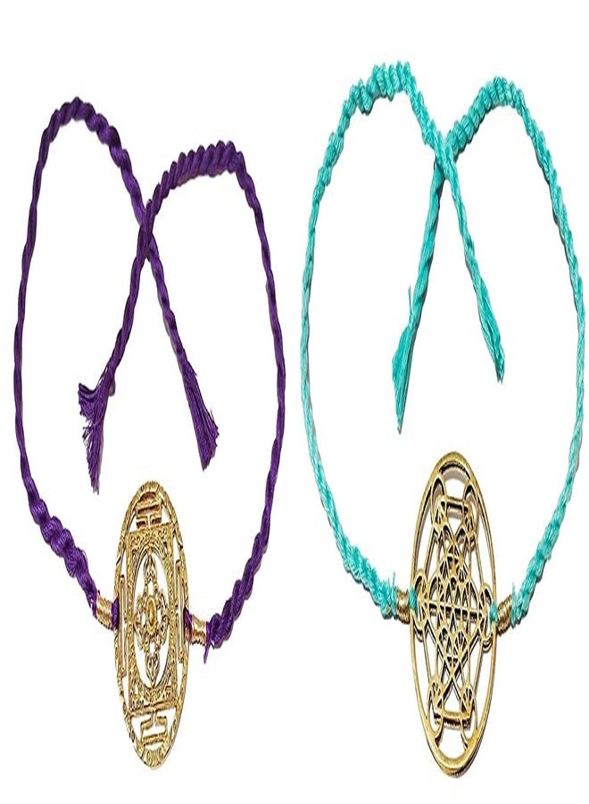 ATHZ BRASS DIAL Rakhi Combo set of 2 For Brothers Rakhis Brass Rakhi with Turquoise,Purple thread colour of The Third Eye Chakra For Bhaiya Rakhis Cutwork Brass Dial for Rakshabandhan - Image 1