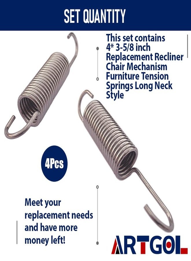 Artgol 4 Pcs 3-5/8 inch Replacement Recliner Chair Mechanism Furniture Tension Springs Long Neck Style - Catnapper/Flexsteel Recliner Springs Replacement - Recliner Spring Mechanism Parts - Image 2