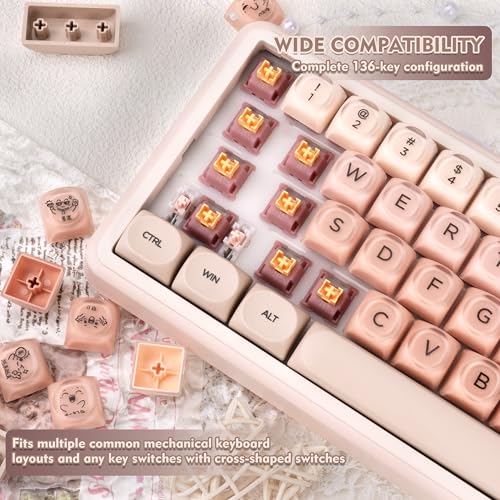 GEKUCAP MOA Profile PBT Keycaps, Jelly Keycap Foundation 136 Keys Cute Pink Custom Keycaps for US Layout Cherry Gateron MX Swithes Mechanical Keyboards - Image 5