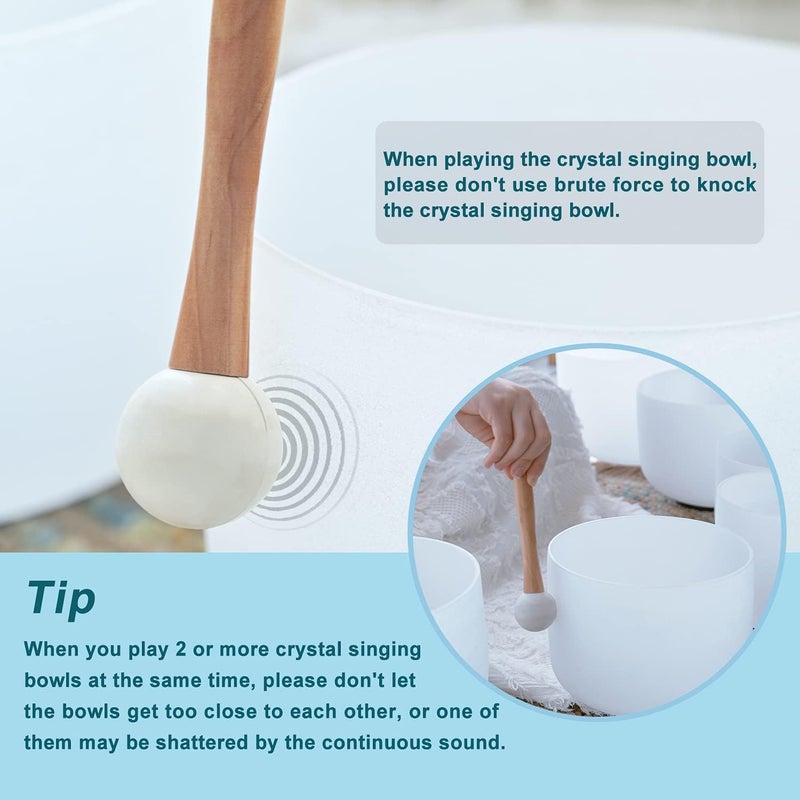 CVNC 440HZ 8 Inch F Note Heart Chakra Frosted Quartz Crystal Singing Bowl Meditation Therapy Sound Healing Instrument Sound Bath Bowl with Carrying Bag Mallet and O-ring - Image 4