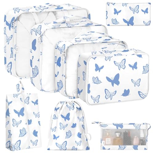 KPX 8 Set Packing Cubes for Travel, Luggage Packing Organizers Accessories Large Toiletries Bag for Clothes Shoes Cosmetics (8Set-Butterfly) - Image 1