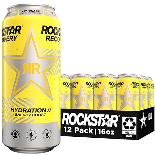 Rockstar Energy Drink with Caffeine Taurine and Electrolytes, Recovery Lemonade, 16oz (12 Pack) (Packaging May Vary) - Image 4