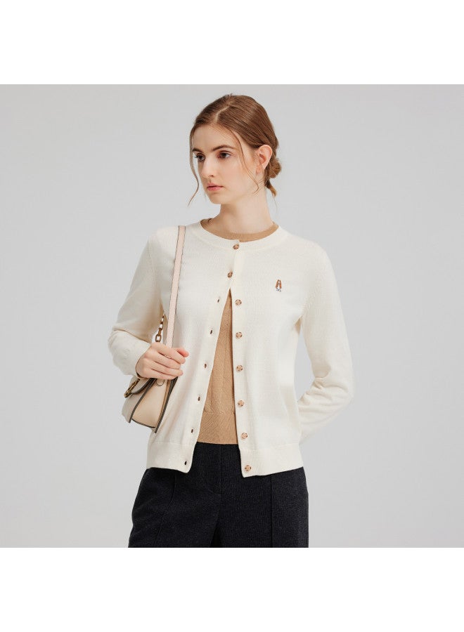 Hush Puppies Autumn And Winter Casual Commuting Dog Embroidery Round Neck Cardigan Soft And Cozy Preppy Style Sweater Coat - Image 3