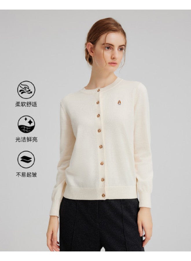 Hush Puppies Autumn And Winter Casual Commuting Dog Embroidery Round Neck Cardigan Soft And Cozy Preppy Style Sweater Coat - Image 1