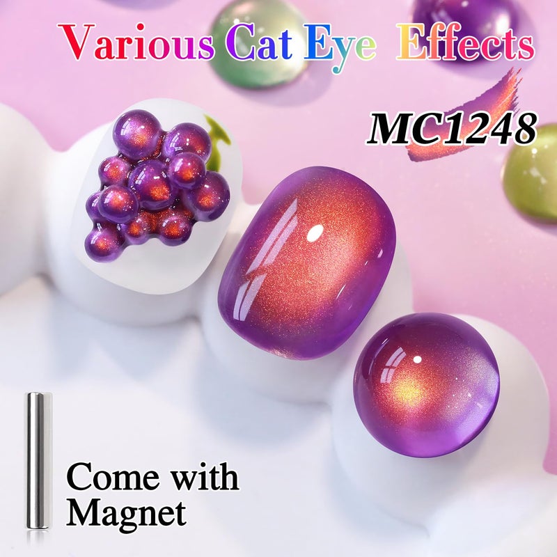 Double Rhythm 0.5 OZ Cat Eye Gel Polish with Magnet 15ML Holographic Glitter Shimmer Translucent Jelly Color Magnetic Nail Polish Salon DIY at Home (Drak Purple-MC1248) - Image 3