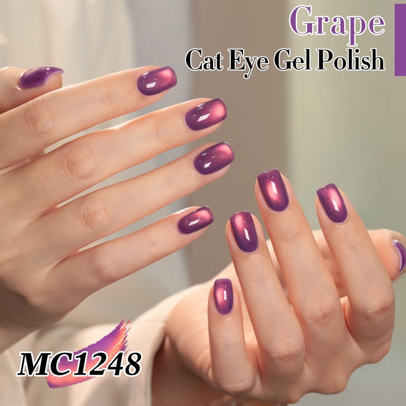 Double Rhythm 0.5 OZ Cat Eye Gel Polish with Magnet 15ML Holographic Glitter Shimmer Translucent Jelly Color Magnetic Nail Polish Salon DIY at Home (Drak Purple-MC1248) - Image 5