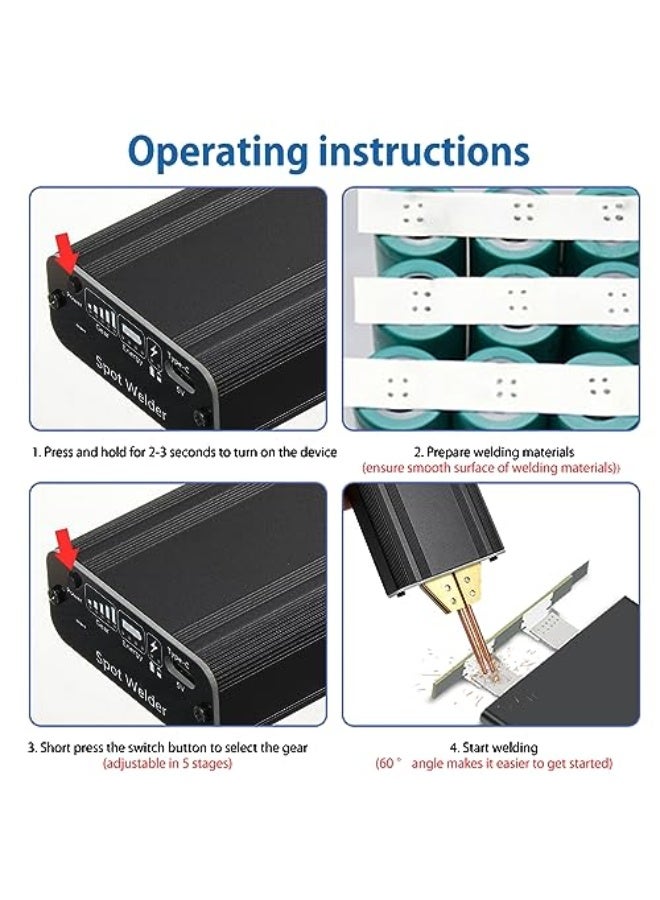 Portable 5-Gear Adjustable Spot Welding, Manual Portable Spot Welding with Thickness 0.1~0.15mm, Nickel Spot Welding with USB 18650 Port - Image 3