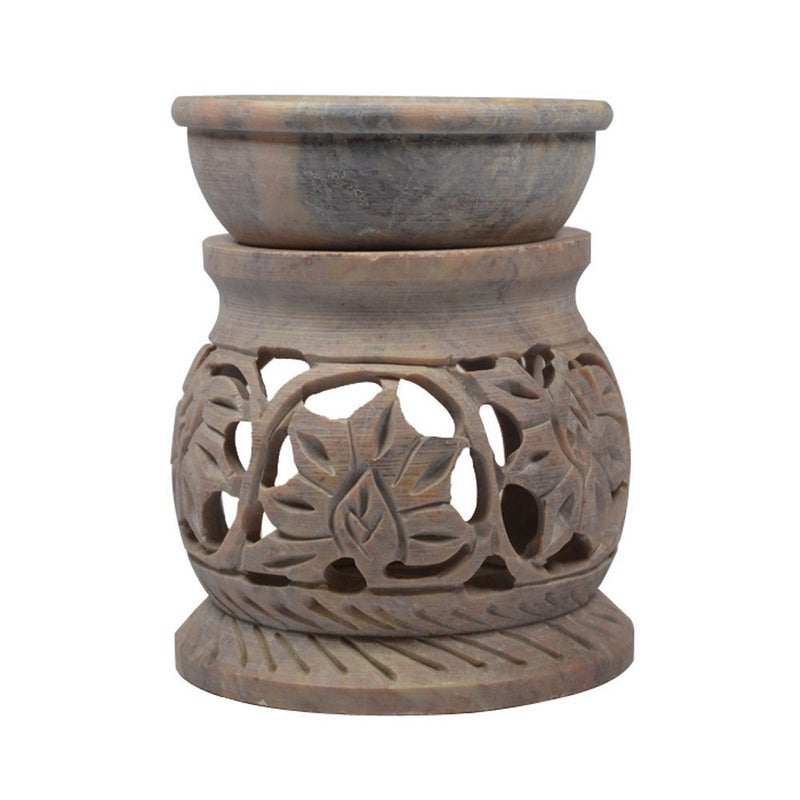 Pure Source India Handcrafted Soapstone Aroma Burner Oil Diffuser and 1 Tea Light Candle (Natural) (Natural) - Image 5