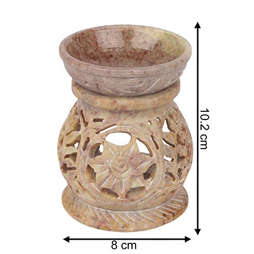 Pure Source India Handcrafted Soapstone Aroma Burner Oil Diffuser and 1 Tea Light Candle (Natural) (Natural) - Image 3