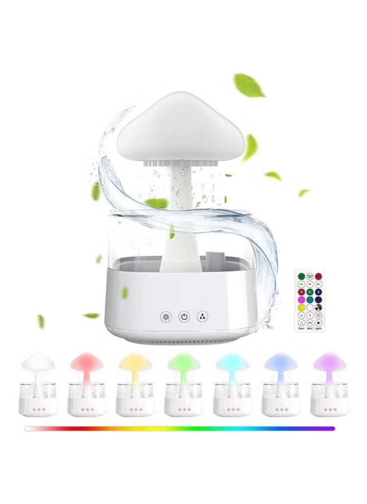 Generic - Humidifier Essential Oil Diffuser Rain Cloud 450ml 7 Colours LED Night Light 3 Power Levels 5H Timer Bedside Sleep Relaxation Mood Water Drop Sound Cold Fog for Home Office Yoga Bedroom (White) - Image 1