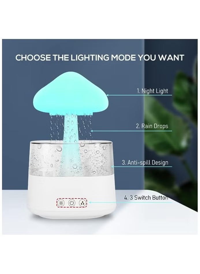 Generic - Humidifier Essential Oil Diffuser Rain Cloud 450ml 7 Colours LED Night Light 3 Power Levels 5H Timer Bedside Sleep Relaxation Mood Water Drop Sound Cold Fog for Home Office Yoga Bedroom (White) - Image 1