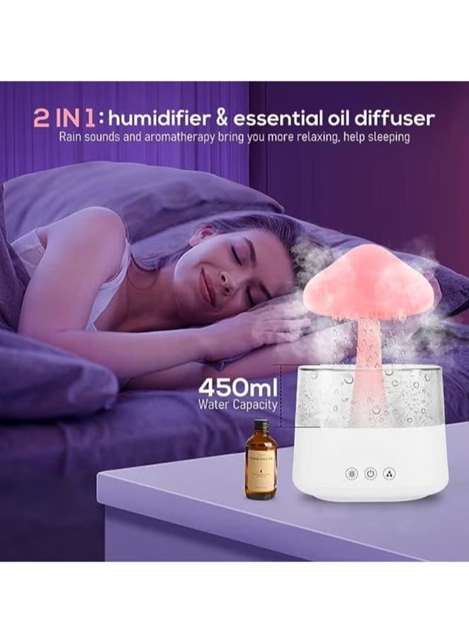 Generic - Humidifier Essential Oil Diffuser Rain Cloud 450ml 7 Colours LED Night Light 3 Power Levels 5H Timer Bedside Sleep Relaxation Mood Water Drop Sound Cold Fog for Home Office Yoga Bedroom (White) - Image 1