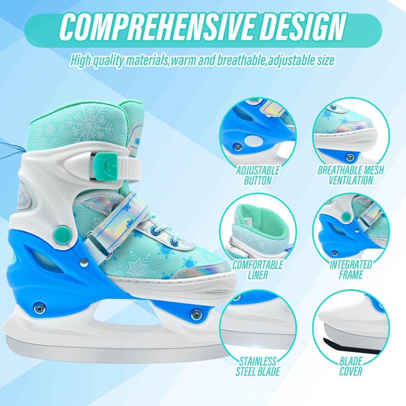 WELLWON Ice Skate for Kids Boys Girls, Adjustable Blades Iceskates, Ice Hockey Skates Size M for Beginner Age 5-8 - Image 3