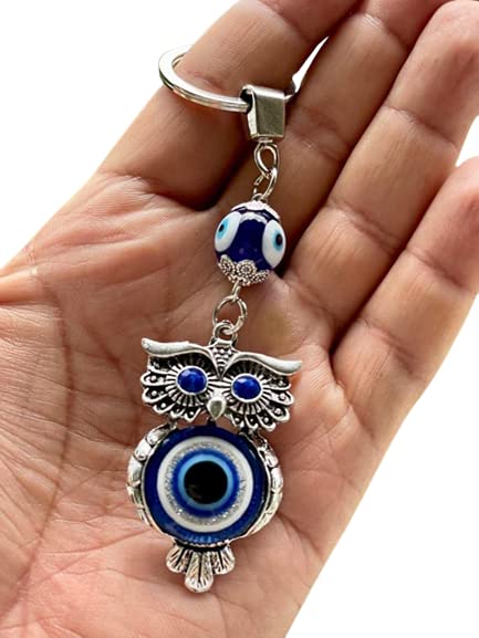 BLUE BEADS Blue and Silver Color Evil Eye Keychain For Bike/Car for Diwali Gift With Key Ring Anti-Rust (Pack Of 1) - Image 1