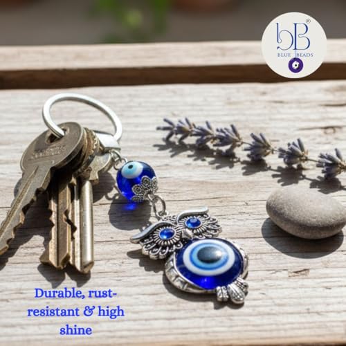 BLUE BEADS Blue and Silver Color Evil Eye Keychain For Bike/Car for Diwali Gift With Key Ring Anti-Rust (Pack Of 1) - Image 4