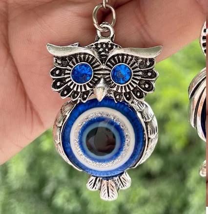 BLUE BEADS Blue and Silver Color Evil Eye Keychain For Bike/Car for Diwali Gift With Key Ring Anti-Rust (Pack Of 1) - Image 3