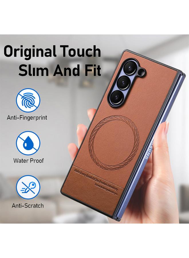 S-TOP Case For Samsung Galaxy Z Fold3 5G Twill Fabric Leather Skin Magnetic Back Phone Case - Image 4