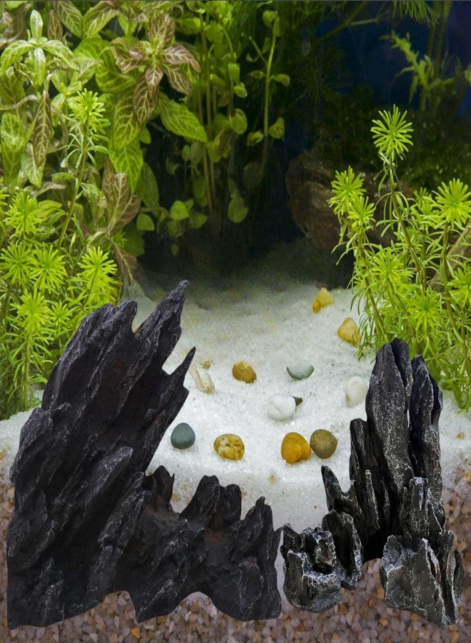 Saim Extra Large Aquarium Decor, Massive Artificial Mountain Rock Landscape, 2 Pack Jagged Canyon Rock Formation Mountain Hill View Stone Ornament Set for Betta Cichlids Hideaway Hideout - Image 5