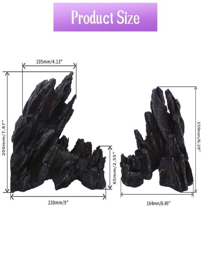 Saim Extra Large Aquarium Decor, Massive Artificial Mountain Rock Landscape, 2 Pack Jagged Canyon Rock Formation Mountain Hill View Stone Ornament Set for Betta Cichlids Hideaway Hideout - Image 2