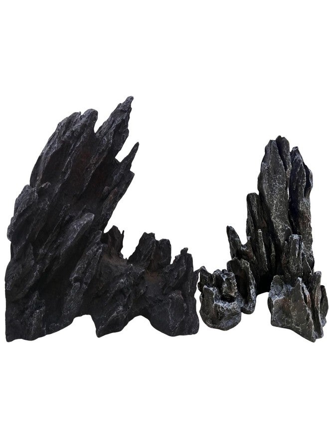 Saim Extra Large Aquarium Decor, Massive Artificial Mountain Rock Landscape, 2 Pack Jagged Canyon Rock Formation Mountain Hill View Stone Ornament Set for Betta Cichlids Hideaway Hideout - Image 1