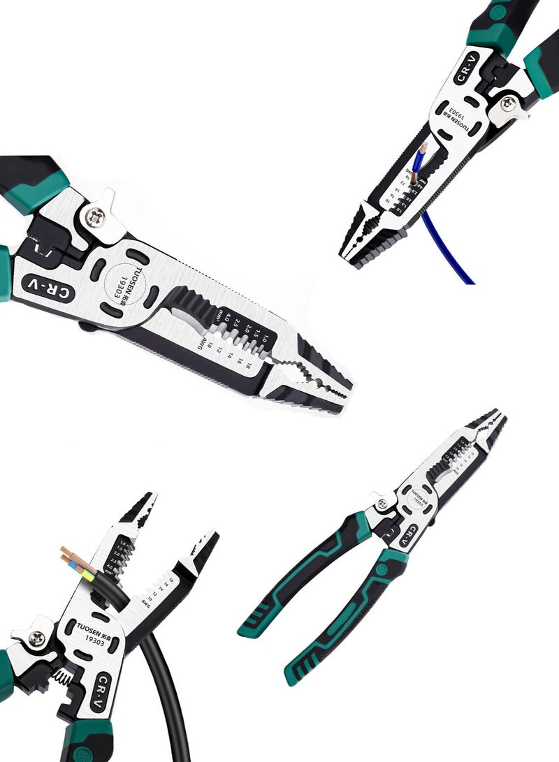 10-in-1 Wire Stripper Tool, wire crimping tool, C-RV Multifunctional needle nose pliers, Cutter, 9in Combination Plier, Wiring Tools and Multi-Function Hand Tool - Image 1