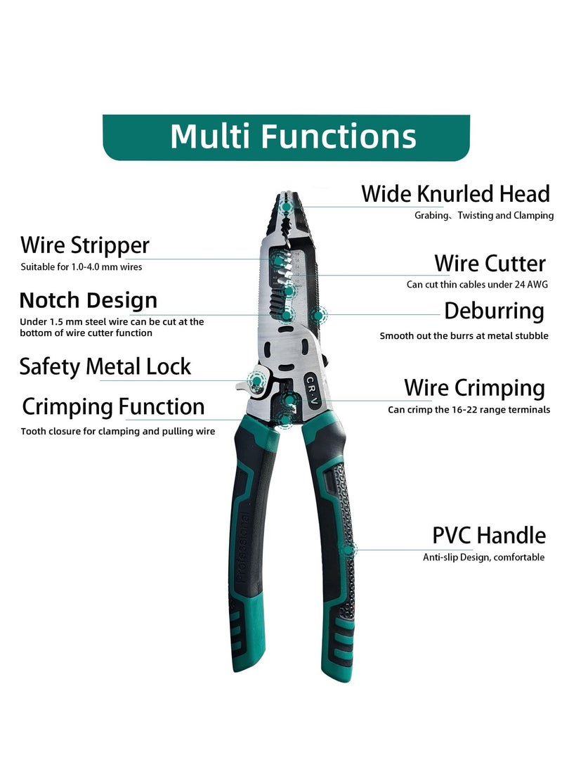 10-in-1 Wire Stripper Tool, wire crimping tool, C-RV Multifunctional needle nose pliers, Cutter, 9in Combination Plier, Wiring Tools and Multi-Function Hand Tool - Image 4