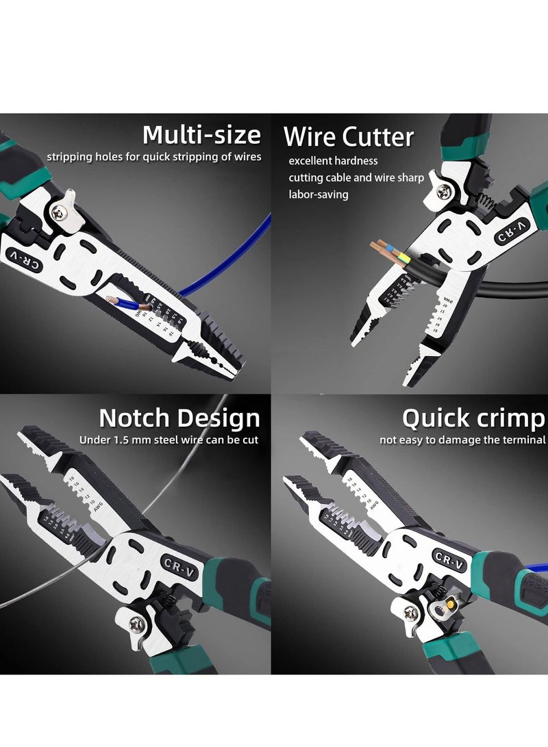 10-in-1 Wire Stripper Tool, wire crimping tool, C-RV Multifunctional needle nose pliers, Cutter, 9in Combination Plier, Wiring Tools and Multi-Function Hand Tool - Image 5