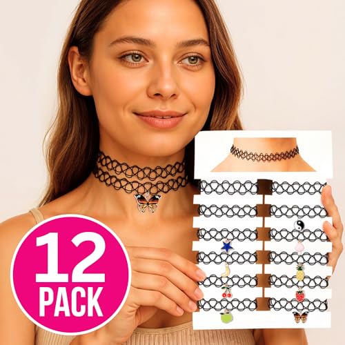 BodyJ4You 12PC Tattoo Choker Necklace for Women - 90s Choker Necklaces Y2K Fashion Trendy Vintage - Emo Butterfly Yin Yang Pendant Star Cherry Charm - Stretchy Elastic Chokers Neck Lace - Image 2