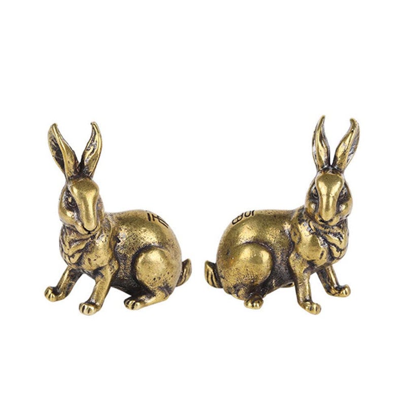 TEAMWILL Small Brass Rabbit Figurine Rabbit Statue Ornament House Animal Figurines 1 Pair - Image 2