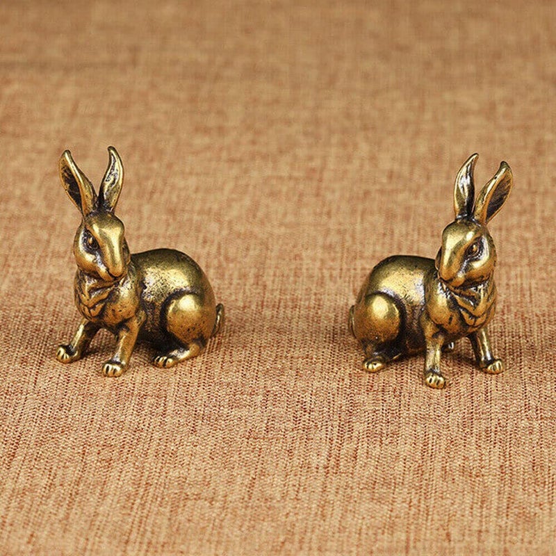 TEAMWILL Small Brass Rabbit Figurine Rabbit Statue Ornament House Animal Figurines 1 Pair - Image 3