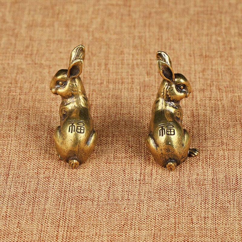 TEAMWILL Small Brass Rabbit Figurine Rabbit Statue Ornament House Animal Figurines 1 Pair - Image 4