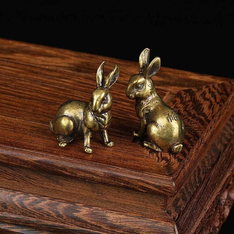 TEAMWILL Small Brass Rabbit Figurine Rabbit Statue Ornament House Animal Figurines 1 Pair - Image 1