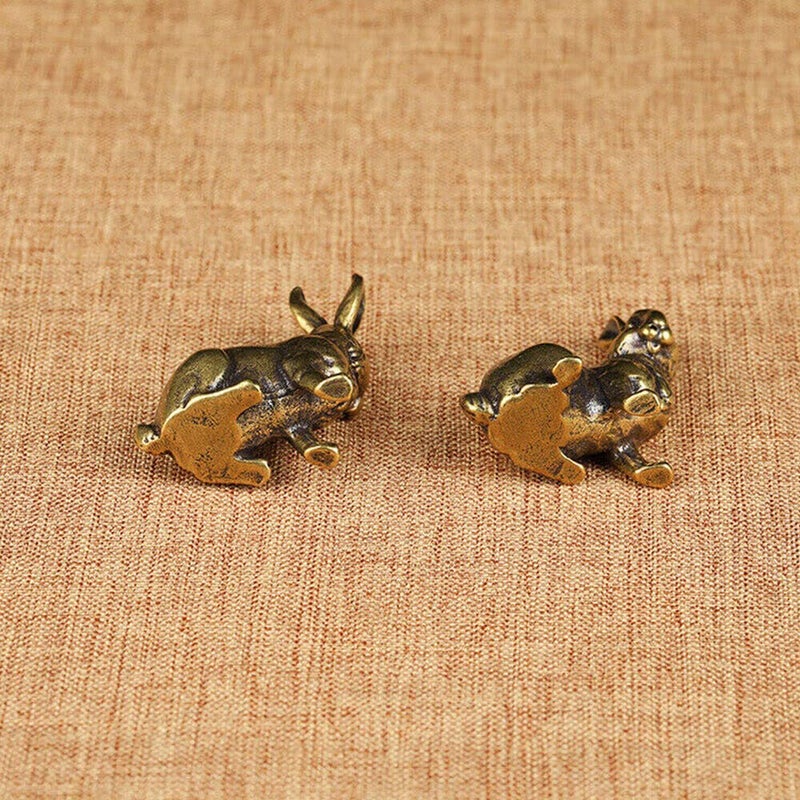 TEAMWILL Small Brass Rabbit Figurine Rabbit Statue Ornament House Animal Figurines 1 Pair - Image 5