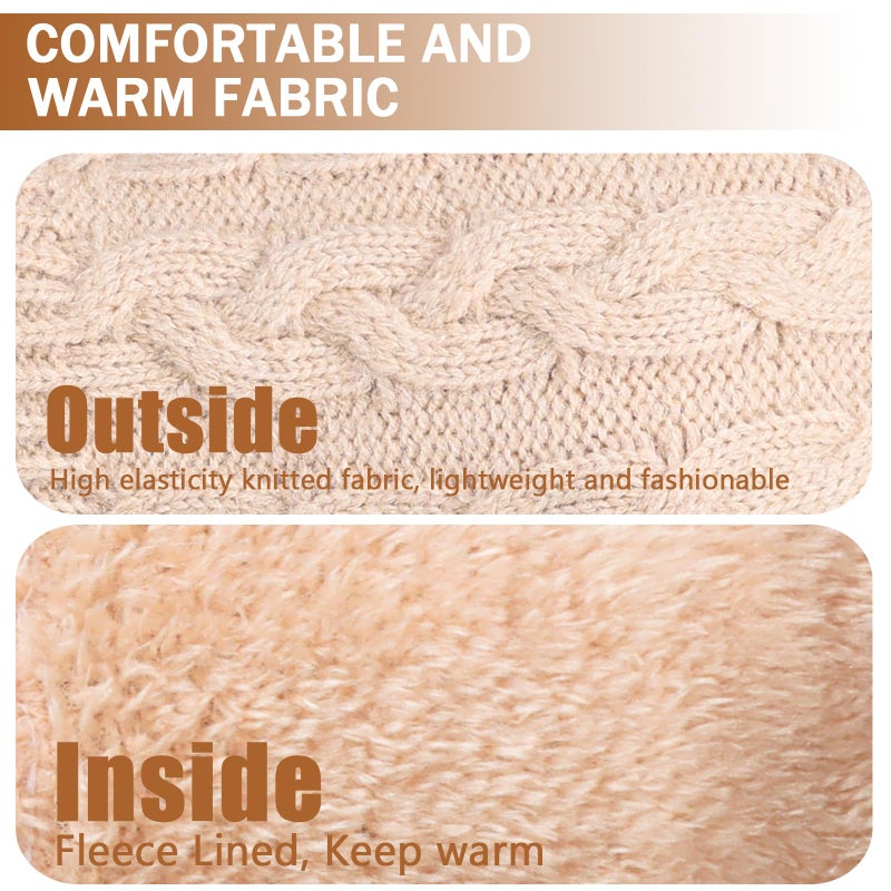 Leamekor Winter Warm Fleece Lined Gloves for Women, Thermal Wool Cable Knit Gloves for Cold Weather, Touchscreen Fingers Folding Cuffs (Beige, One Size) - Image 4