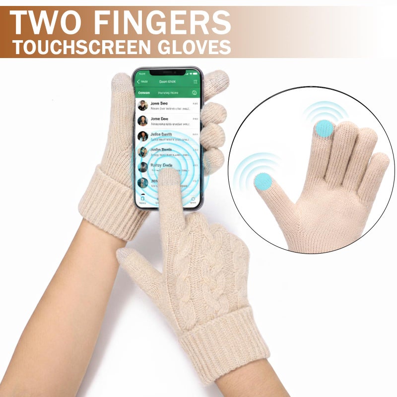 Leamekor Winter Warm Fleece Lined Gloves for Women, Thermal Wool Cable Knit Gloves for Cold Weather, Touchscreen Fingers Folding Cuffs (Beige, One Size) - Image 5