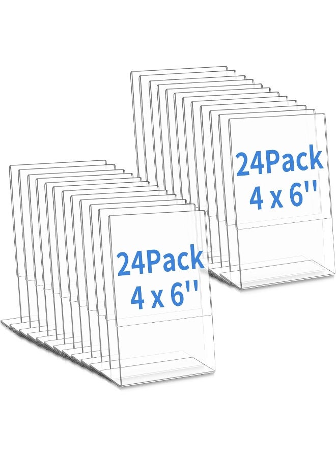 TPGP 24 Pack Acrylic Sign Holder Slant Back Sign Holder Stand Plastic Paper Holder Clear Display Stand Table Top Sign Holders For Office Home Store Restaurant (4 X 6 Inch) - Image 1