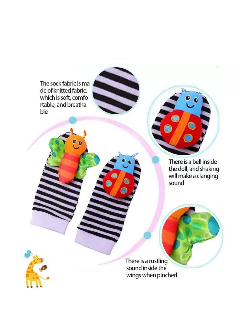 4-Piece Infant Socks And Wrist Rattles Toy Set For Kids - Image 3