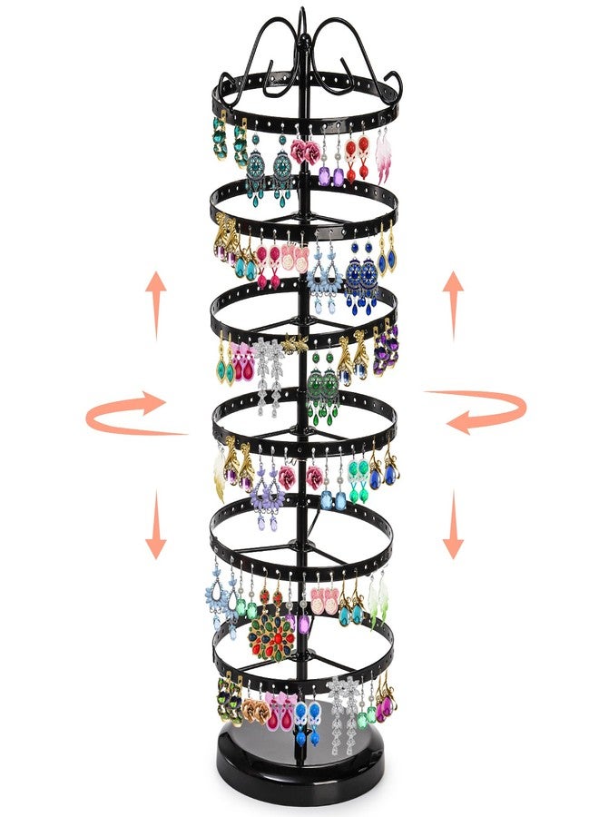 DEAYOU 6 Tiers Rotating Earring Holder Organizer, 264 Holes Metal Pierced Earring Display Stand Rack, Adjustable Hanging Earring Tree Organizer for Women, Girl, Selling, Black - Image 1