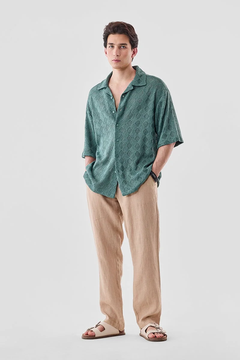 سنيتش Green Textured Half Sleeve Oversized Shirt