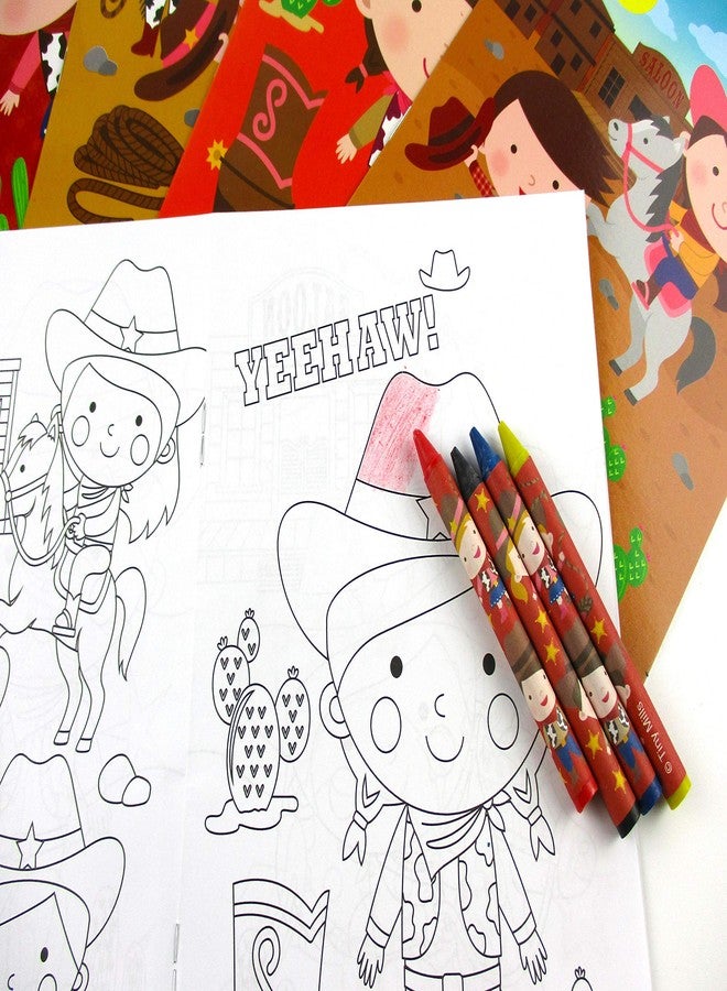 TINYMILLS Western Cowboy Cowgirl Coloring Book Set with 12 Coloring Books and 48 Crayons Western Cowboy Cowgirl Birthday Party Supplies Favor Bag Filler Carnival Prizes Rewards - Image 3